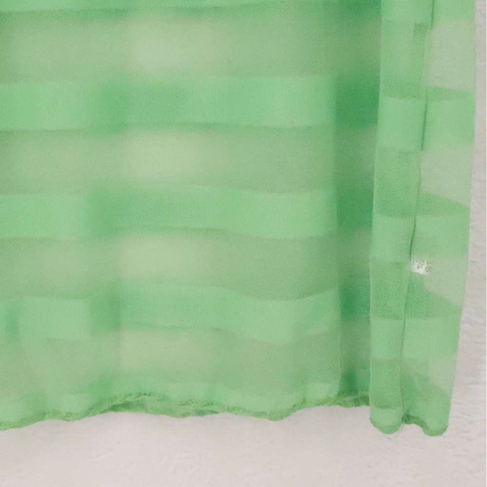 Sheer Striped Mesh Mini Slip Dress Womens Size S Festival Y2K Brat Green Stretch - Picture 2 of 8